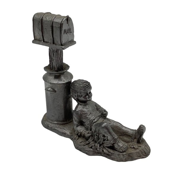 Michael Ritter Vintage Pewter Boy at Mailbox - Picture 1 of 12